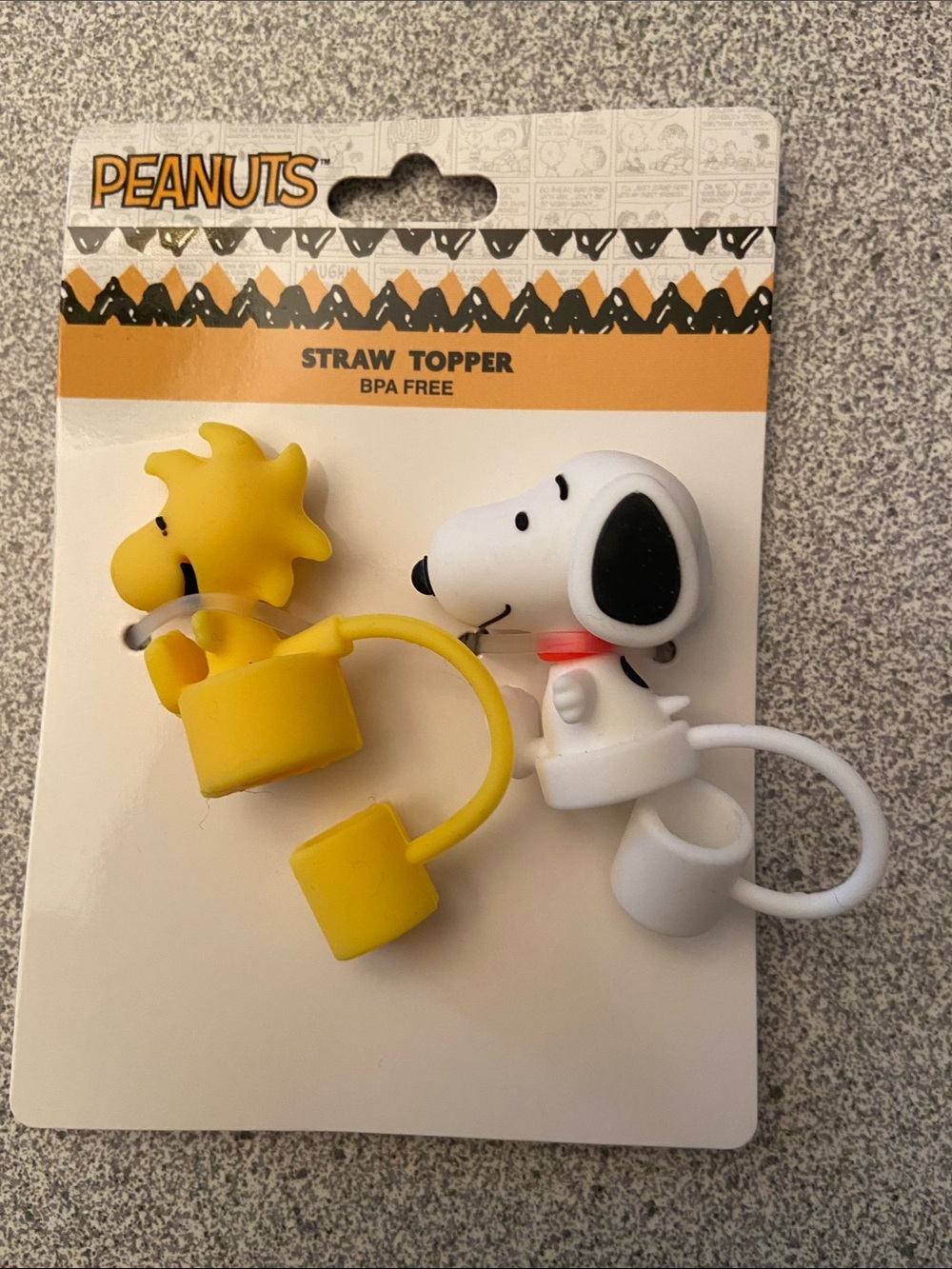 Peanuts Silicone Straw Toppers - Woodstock Yellow & Snoopy White